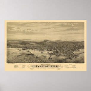 Seattle, WA Panoramic Map - 1878 Poster