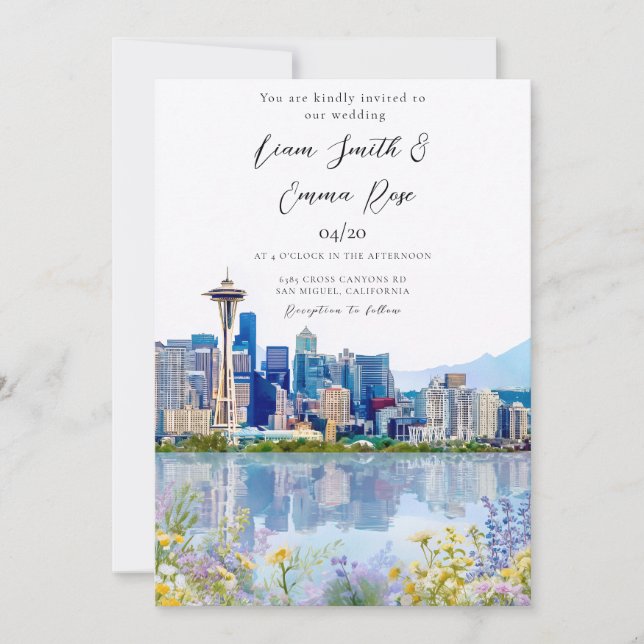 Seattle Wa Skyline Cityscape Skyline Wedding Invitation (Front)