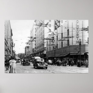 Seattle, WA Street Scene Downtown Photograph Poster