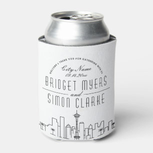 Seattle, WA Stylised Skyline   Wedding Can Cooler