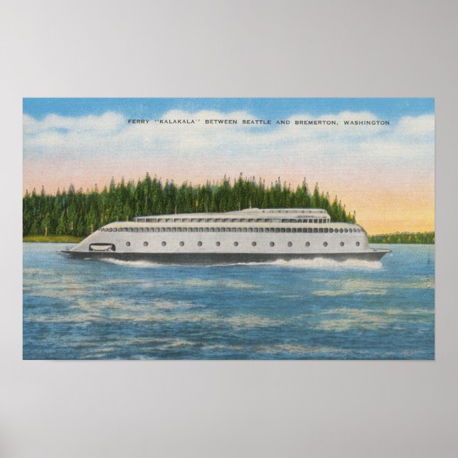 Seattle, WA - View of Kalakala Ferry on Puget Poster (Front)