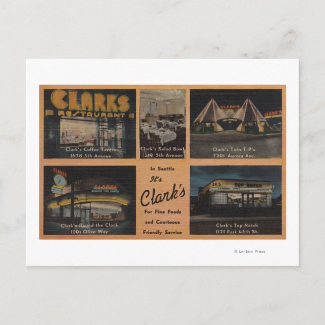 Seattle, WAAD for Clark's Restaurants Postcard (Front)
