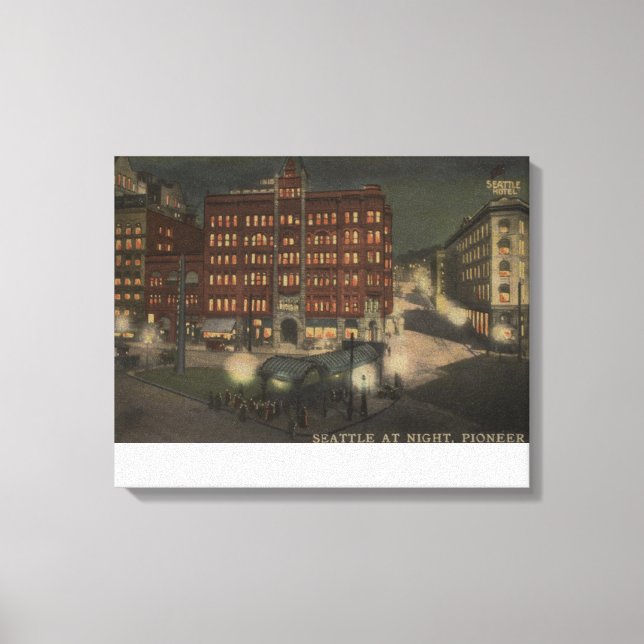 Seattle, WAPioneer Square at Night Canvas Print (Front)