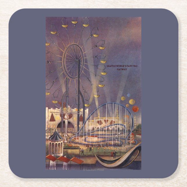 Seattle, Washington1962 World's Fair Poster Square Paper Coaster (Front)