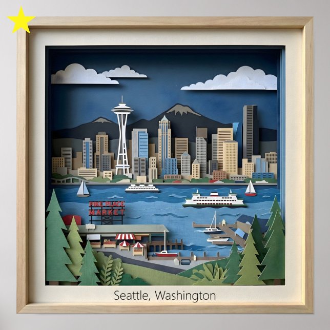 Seattle Washington America Layered Paper Art Poster (Creator Uploaded)