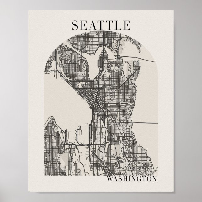Seattle Washington Boho Arch Beige Street Map Poster (Front)