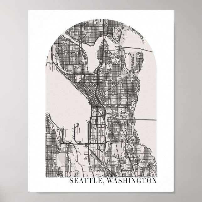 Seattle Washington Boho Minimal Arch Street Map Poster (Front)