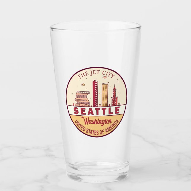 Seattle Washington City Skyline Emblem Glass (Front)