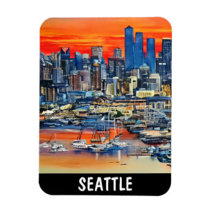 Seattle Washington Cityscape Sunset Magnet