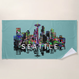 Seattle, Washington covered in graffiti Beach Towel