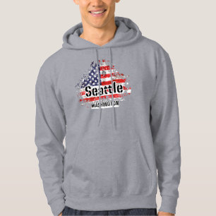 Seattle Washington, distressed American flag Hoodie