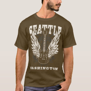 Seattle Washington Distressed Guitar Angel Wings M T-Shirt