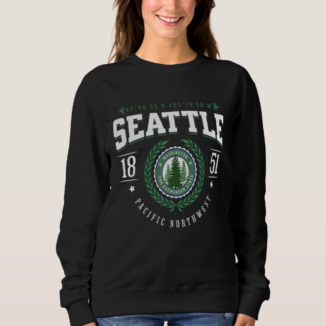 Seattle Washington Evergreen Pine Tree Sunset WA S Sweatshirt (Front)