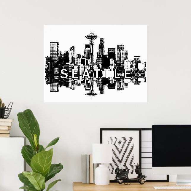 Seattle, Washington in black and white Poster (Home Office)