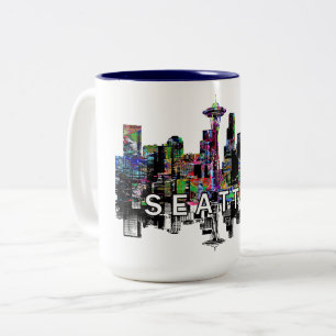 Seattle, Washington in graffiti Two-Tone Coffee Mug