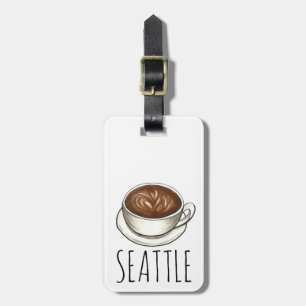 Seattle Washington Latte Coffee Cup Personalised Luggage Tag