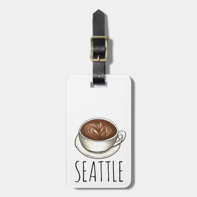 Seattle Washington Latte Coffee Cup Personalised Luggage Tag (Front Vertical)