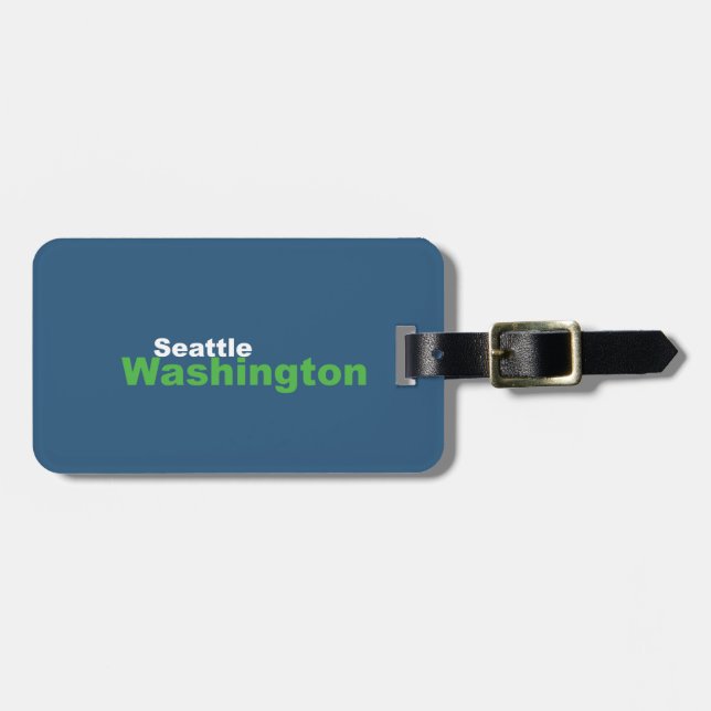 Seattle, Washington Luggage Tag w/ leather strap (Front Horizontal)