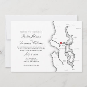 Seattle Washington Map Elegant Black White Wedding Invitation