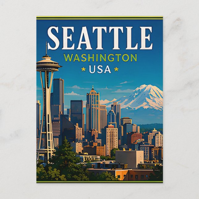 ☕ Seattle Washington Memory From Space Needle ☕ Postcard (Front)