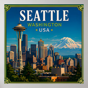 ☕ Seattle Washington Memory From Space Needle ☕ Poster