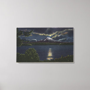 Seattle, Washington - Moonlit View of Mt. Canvas Print