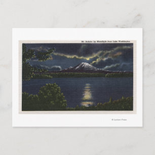 Seattle, Washington - Moonlit View of Mt. Postcard