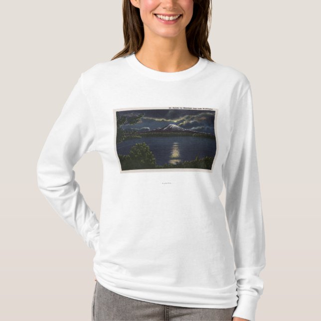 Seattle, Washington - Moonlit View of Mt. T-Shirt (Front)