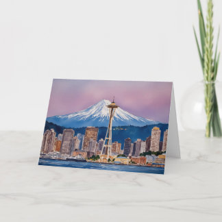 Seattle Washington Mount Rainier Watercolor Card