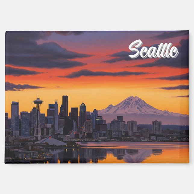 Seattle Washington Mt Rainier Sunset Magnet (Front)