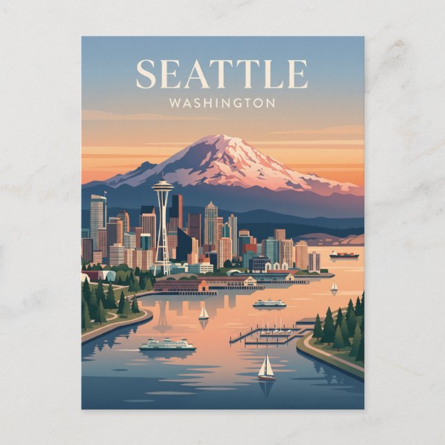 Seattle Washington Mt Rainier Sunset Postcard (Front)