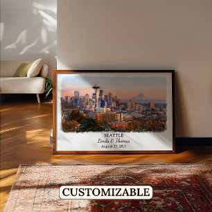 Seattle Washington Poster, Watercolor, Custom Poster