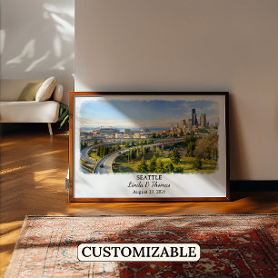 Seattle Washington Poster, Watercolor, Custom Poster