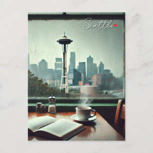 Seattle Washington Rain Love Coffee Postcard