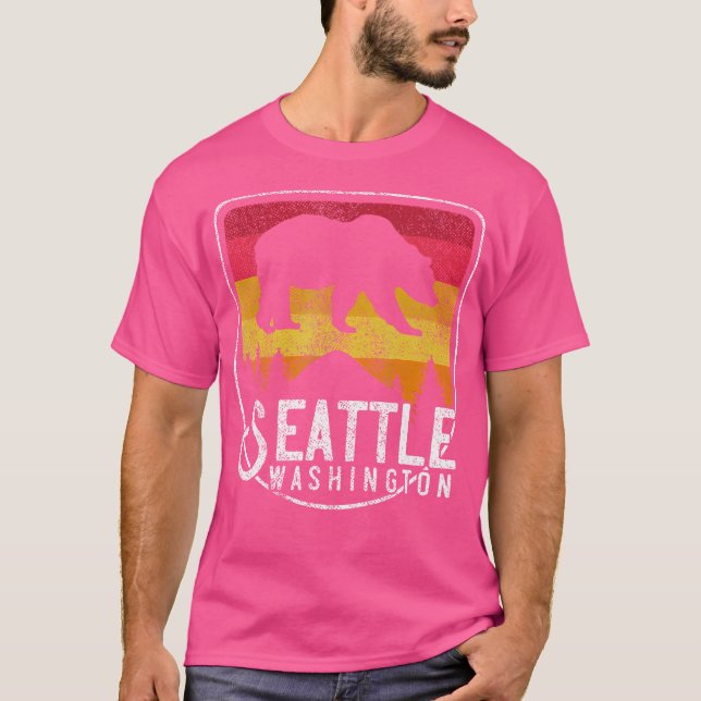 Seattle Washington Retro Hiking Outdoors Hike Camp T-Shirt (Front)