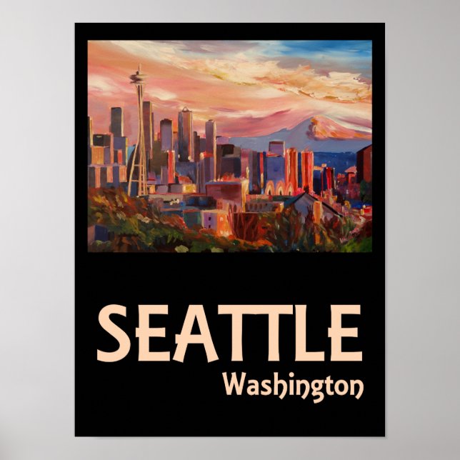 Seattle Washington Retro Travel Poster (Front)