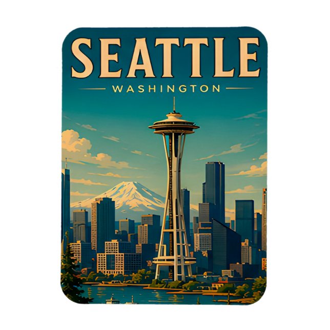 ☕ Seattle Washington Retro Vacation Memory Magnet (Vertical)