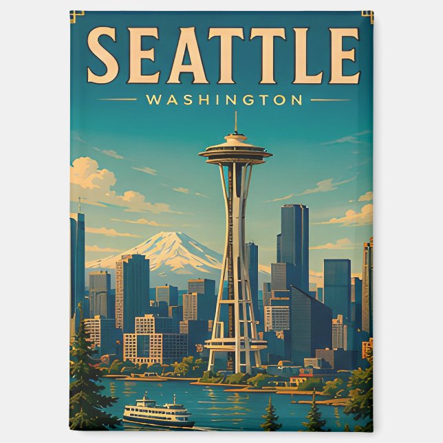 ☕ Seattle Washington Retro Vacation Memory Magnet (Front)