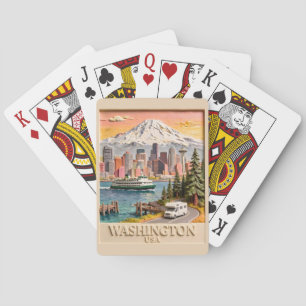 Seattle Washington Road Trip Textured City Skyline Playing Cards
