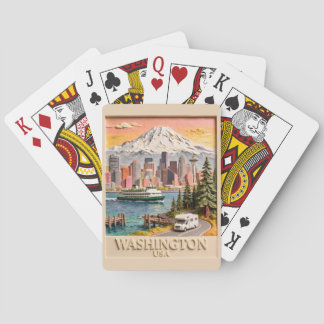 Seattle Washington Road Trip Textured City Skyline Playing Cards