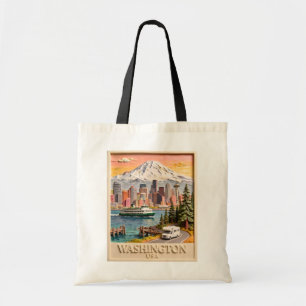 Seattle Washington Road Trip Textured City Skyline Tote Bag