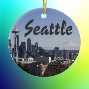 Seattle Washington scene Ceramic Tree Decoration