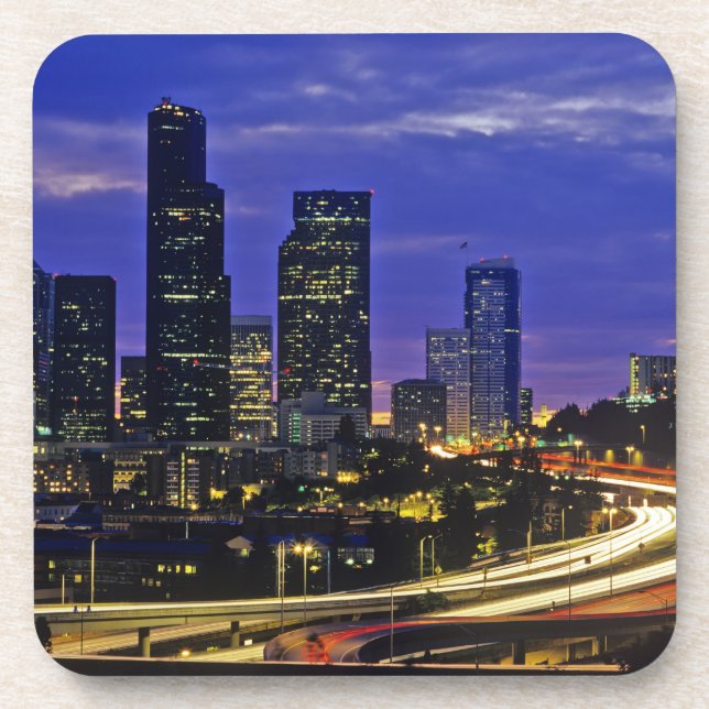Seattle, Washington skyline at night Coaster (Front)