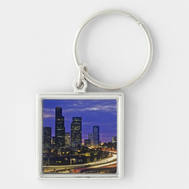 Seattle, Washington skyline at night Key Ring (Front)