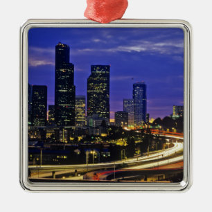 Seattle, Washington skyline at night Metal Tree Decoration