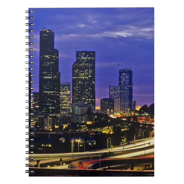 Seattle, Washington skyline at night Spiral Notebook (Front)