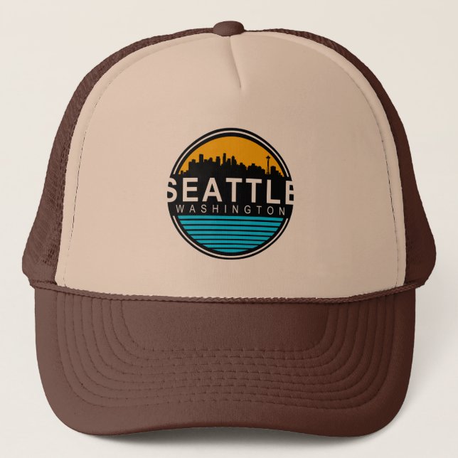 Seattle Washington Skyline Travel  Trucker Hat (Front)