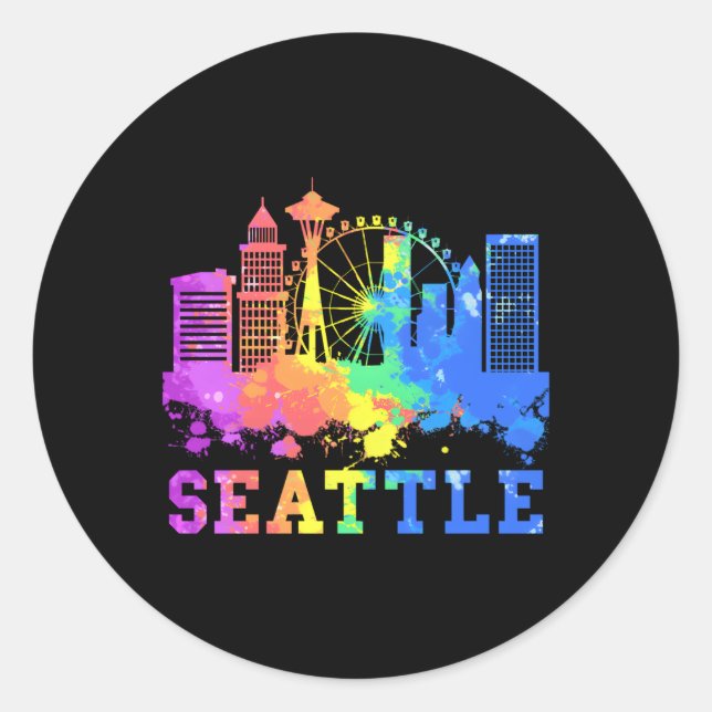 Seattle Washington Skyline Watercolor Seattle Classic Round Sticker (Front)