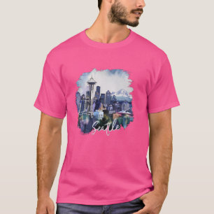 Seattle Washington Skyline Watercolor Souvenir Sea T-Shirt