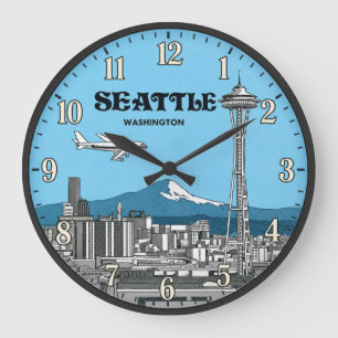 Seattle Washington Space Needle Skyline Large Clock